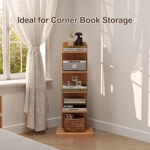 WoodsWhisper Narrow Bookshelf Ladder Bookshelf 5 Shelf Bookcase, Mid Century Modern Bookcase with Freestanding Display Shelves,Anti-tip Device and Thickened Base for Small Space,Living Room, Office - Natural - 5C thumbnail 8