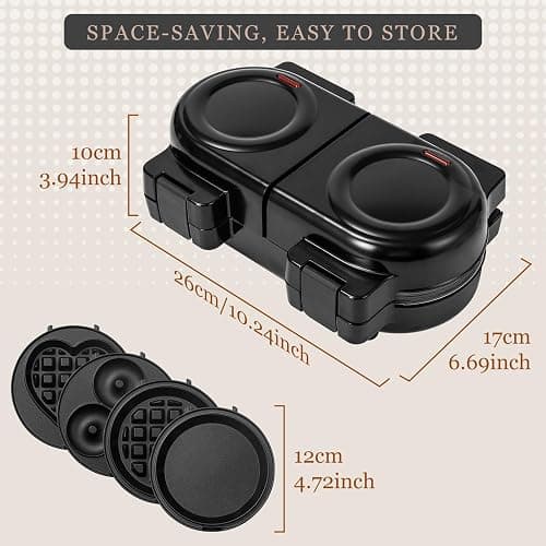 Mini Waffles Maker with 8 Removable Plates, 4 in 1 Double Small Waffle Maker Mini- Waffle, Heart Waffle, Pancake, Donut, 5" Non Stick Waffle Iron for Kids, Separately Controllable with Button thumbnail 3