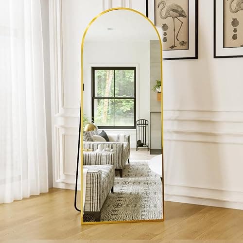 Dewfig Arched Full Length Mirror, 64"*21", Large Floor Mirror with Stand, Full Body Mirror Standing Mirror for Leaning or Hanging Bedroom, Living Room,Dressing Room, Aluminum Alloy Frame, Gold - Gold - 64"L x 21"W thumbnail 2