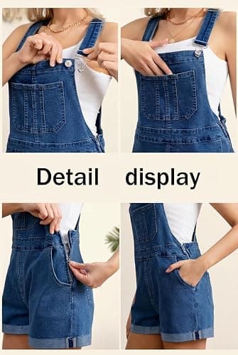 ZMTUO Women's Stretch Denim Overall Shorts with Adjustable Straps, Pockets | Cuffed hems add a casual look, while the zipper closure makes these shortalls easy to wear. thumbnail 6