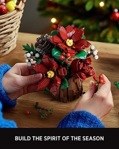 Nifeliz Poinsettia Flowers Building Set, Artificial Poinsettia Floral Arrangement for Adults, Tabletop Flower Decor for Home or Desk Display (767 PCS, NF10347) thumbnail 4