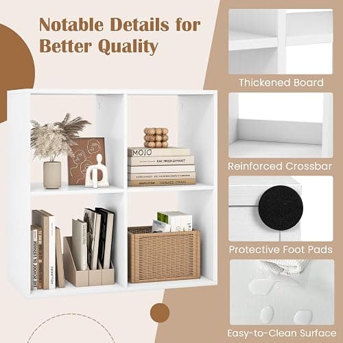 IFANNY Cube Bookcase, White Bookshelf with Storage, Wood Bookshelves & Bookcases, Toy Display Shelf, Freestanding Cube Storage Organizer, Book Shelf for Bedroom, Living Room, Study (4 Cubes) thumbnail 5