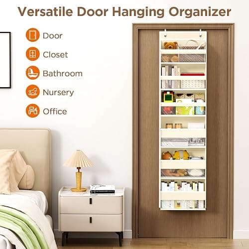 Mefirt Over The Door Organizer, 6 Shelf Door Hanging Organizers with 6 Large Capacity Pockets, Behind Door Storage Hanging Shelves for Closet Wall Bathroom Bedroom Nursery thumbnail 7