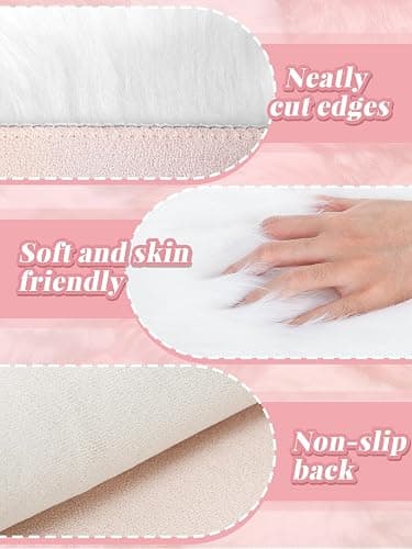 2 Pcs Locker Decor Rug for Middle ＆ High School Girls, 12" x 12", White | Cosweet Non Skid Backing, Locker Accessories, Soft Fluffy Area Carpet, Aesthetic Nail Photography Props thumbnail 5