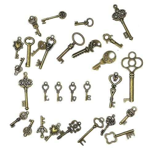 125 PCS Vintage Skeleton Key Set Charms, JIALEEY Mixed Antique Style Bronze Brass for Pendant DIY Jewelry Making Wedding Party Favors thumbnail 3
