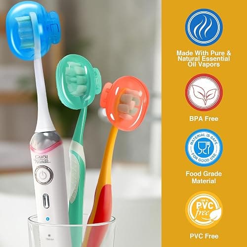 GuruNanda Brush Pods Manual & Electric Toothbrush Covers, 4 ct | Natural Essential Oil Vapors Keep Toothbrushes Fresh|Ventilated Clip-On Travel Toothbrush Accessory for Home & on the Go Use thumbnail 7