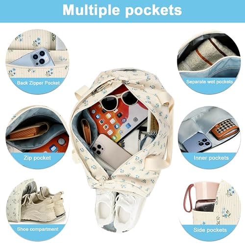 BTOOP Duffle Bag for Gym Sports Women Girls Workout Travel Bag Weekender with Shoe Compartment and Wet Pocket thumbnail 5