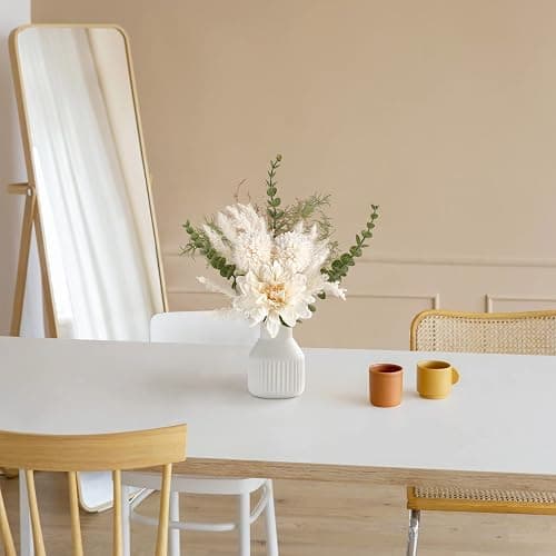 Mkono Artificial Flowers in Ceramic Vase Fake Plants for Home Decor Silk Flower Arrangements Indoor Dining Coffee Table Decor for Living Room Wedding Party Decoration | Table Decor with vase, Small Silk Faux Artificial Flower Arrangements, Fits Bathroom Dining Room Kitchen Home Indoor Decor thumbnail 2