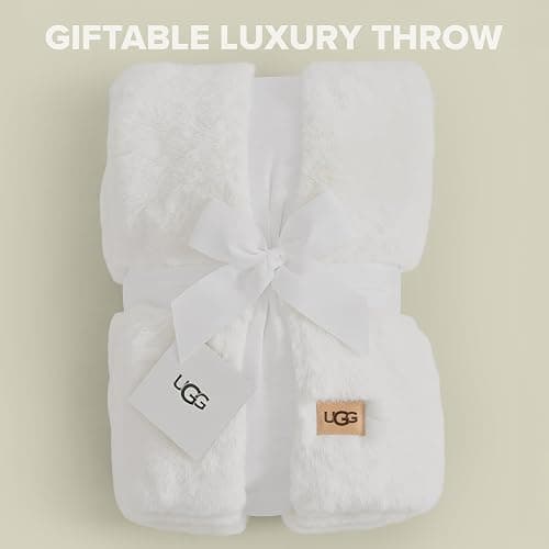 UGG Euphoria Plush Faux Fur Throw Blanket Medium Weight Reversible Luxury Soft Throw for Couch Bed or Chair Hypoallergenic Machine Washable Home Decor Fluffy Blanket, 127cm x 177cm, White Snow thumbnail 4