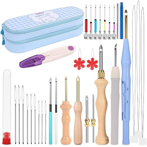 35Pcs Punch Needle Kit Adult Beginner, Adjustable Punch Needle Tool with Different Size Needles & Storage Case, Wooden Handle Embroidery Pen Set for Christmas Gifts, Decoration & DIY Craft Project - Image 1