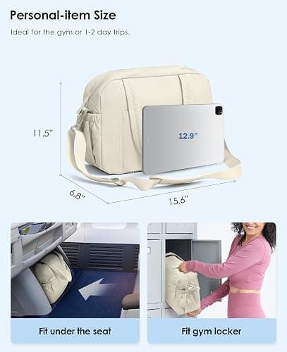 Gym Bag for Women, Travel Duffle Bags with Wet Pocket, Lightweight Carry on Bag Overnight Weekender Duffel Bag, Water Resistant (Beige) thumbnail 5