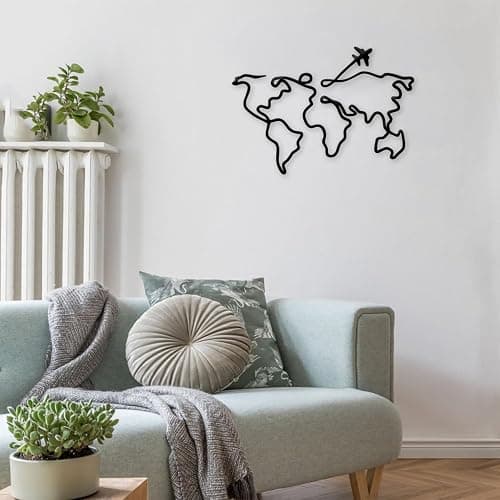 Xedatric World Map Wall Decor – Minimalist Metal Art for Travel Lovers – Perfect Travel Wall Art and Home Décor Accent thumbnail 5