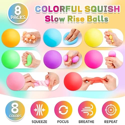 VISCOO 8 Pack Slow Rising Stress Ball,Stress Balls for Adults,Fidget Toys | Hand Therapy Sensory Squishy Ball for Stress Relief, Squishy Toys,Treasure Prize Box Toys for Kids Classroom thumbnail 4