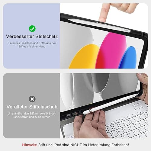 CC Store Hülle mit Tastatur für iPad A16 11 Generation 2025/10 Generation 2022 (11/10.9 Zoll), Magnetische abnehmbare deutsche Tastatur mit Stifthalter für iPad 11/10 Gen, QWERTZ Layout (Schwarz) thumbnail 7