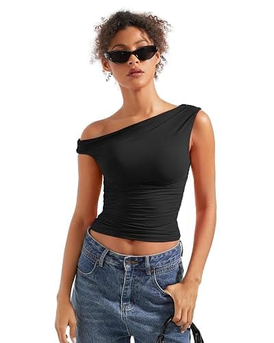 SUUKSESS Women Off Shoulder Tops Sleeveless Shirts Y2K Going Out Crop Tank Top thumbnail 5