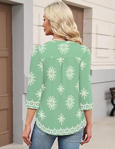 IECCP 3/4 Length Sleeve Womens Tops Dressy Casual Henley V-Neck Summer Tops | Business Casual Outfits,Cute Pleated T-Shirts,Loose Fit Tunics,Soft Lightweight Basic Tees,Work Blouses,2026 Fashion Clothes thumbnail 5