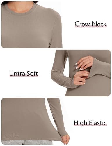 Kinglaman 5 Pack Womens Basic Long Sleeve Shirts Crew Neck Slim-Fit Tops | Compression fitted, Baselayer, Underscrub, Workout layering,Trendy 2026 clothes thumbnail 5