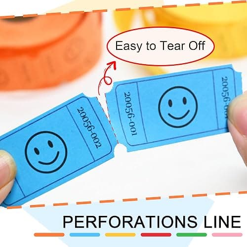L LIKED 3000 Raffle Ticket Rolls, 6 Assorted Colors, 1x2 Inch Smile Ticket for Events, Entry, Class Reward, Parties, Giveaways&Prizes (Red, Orange, Green、Pink、Yellow、Blue) thumbnail 4