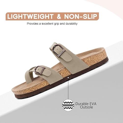 FITORY Women's Slide Sandals with Soft Cork Footbed, Comfort Arch Support Flat Sandals for Summer Size 6-11 thumbnail 4
