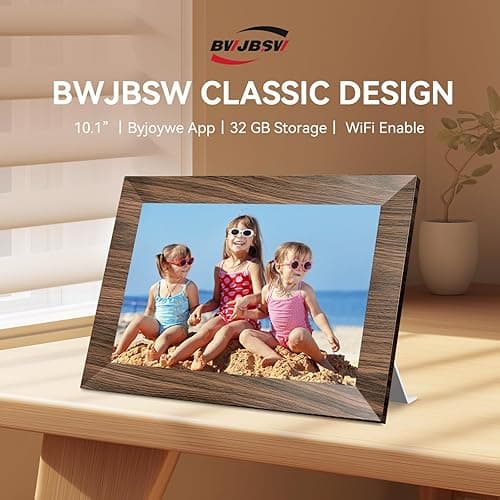 10.1 Inch Digital Picture Frame with 32GB Storage, WiFi Digital Photo Frame 1280x800 HD IPS Touchscreen, Easy Setup for Photo & Video Sharing via Free App, Brown Wood Grain thumbnail 3