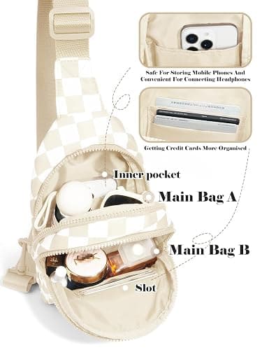 Checkered Sling Bag for Women Small Backpack Crossbody Chest Bag Fanny Packs Purses thumbnail 4