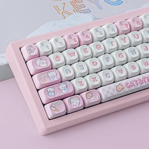 TYRIXKI PBT Cute Kitty-cat Keycaps Set 140 Keys Dye-Sublimation MOA Profile Keycaps for Cherry Gateron MX Swithes Mechanical Keyboards thumbnail 7