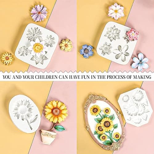 KALAIEN 4Pcs Sunflower Fondant Silicone Mold for Cake Topper Decoration Chocolate Candy Sugar DIY Craft Gum Paste thumbnail 8