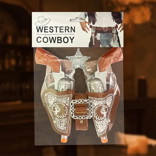 Cowboy Toys Set, 6Pieces Brown Adjustable Cowboy Gun Belt and Holster for Kids, Vintage Dress-up Accessories Costume for Halloween thumbnail 7