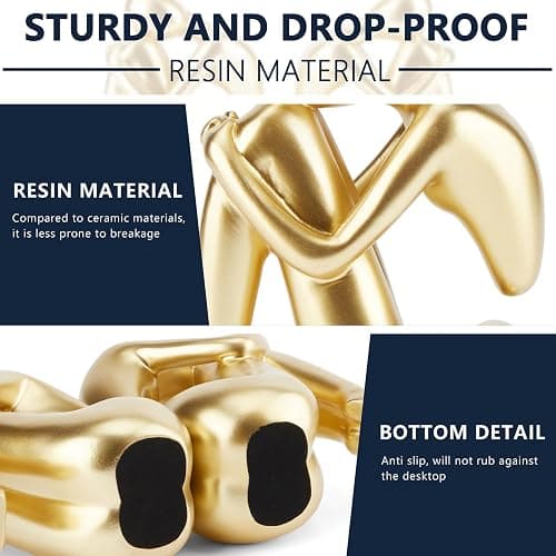 Xmeden Gold Book Ends, Girl Thinker Design, Modern Bookends for Shelves, Non-Skid Heavy Duty Resin Book Stopper for Books, Resin, 1Pair/2Piece thumbnail 4