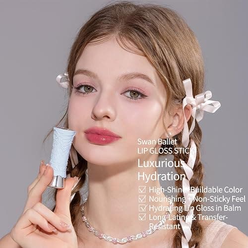 Flower Knows Swan Ballet Shine Lipstick,Hydrating Solid Lip Gloss,Moisturizing Pink Tinted Lip Balm-Long Lasting Lip Gloss in Balm for Girls&Women,Vegan & Cruelty-Free(B06 Blue Ribbon) thumbnail 4