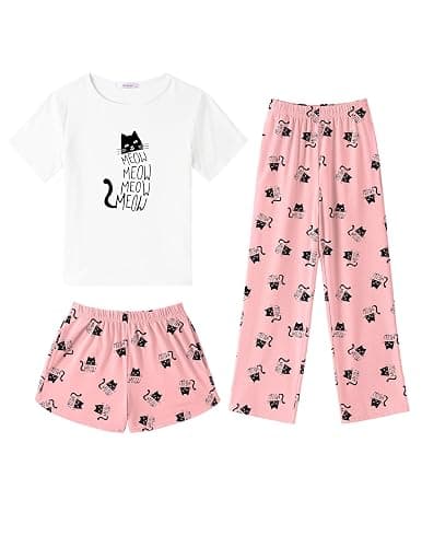 Arshiner Girls Pajama Set 3 Piece Short Sleeve Sleepwear Summer Soft Cute Pjs Outfits - Image 1