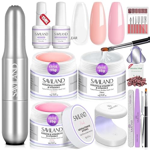 SAVILAND Builder Nail Gel Kit – Clear Pink Nudes Sculpture Hard Gel Nail Drill Kit Nail Form Nail Extension Shaping for Home DIY Salon - Image 1