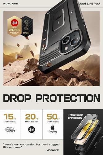 SUPCASE for iPhone 15 Case with Stand & Belt-Clip(Unicorn Beetle Pro), [Built-in Screen Protector] [Military-Grade Drop Protection] Heavy Duty Rugged Phone Case for iPhone 15 6.1 Inch 2023, Black thumbnail 4