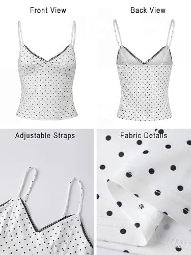 Women Lace Trim Tank Tops Y2k Polka Dot Sleeveless Backless V Neck Cropped Camisole Cute Summer Going Out Streetwear thumbnail 7