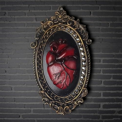KISWIAR Vintage Wall Sculpture, Oval Aesthetic Room Décor, Gothic Art Wall Decorations with Resin 3D Anatomical Heart Design Hallway Decor (Red) thumbnail 4