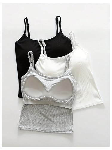 WDIRARA Women's 3 Pack Cami Crop Top Built in Bra Spaghetti Strap Tank Tops | Camisole,Basic, Versatile, Casual thumbnail 4