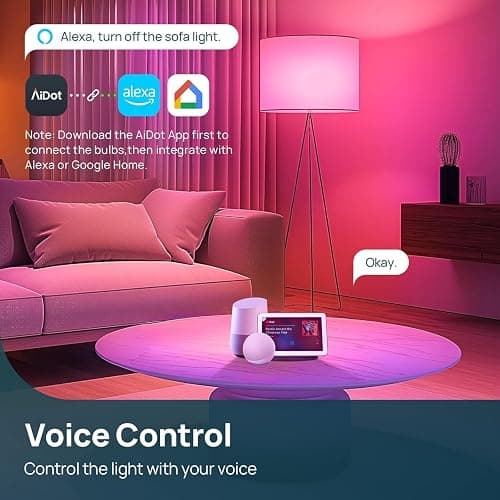 Linkind Smart Light Bulbs, Work with Alexa, Google Home, AiDot | Remote Control, 16 Million Color Changing, 1800K-6500K White, 2.4G WiFi+Bluetooth, Preset Scene, A19 E26, 60W 800LM, 4Pack thumbnail 4