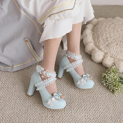 FOREADA Kawii Shoes Bow Pearl Heels Lolita Platform Heels for Women Lace Cute Mary Janes Pumps thumbnail 3