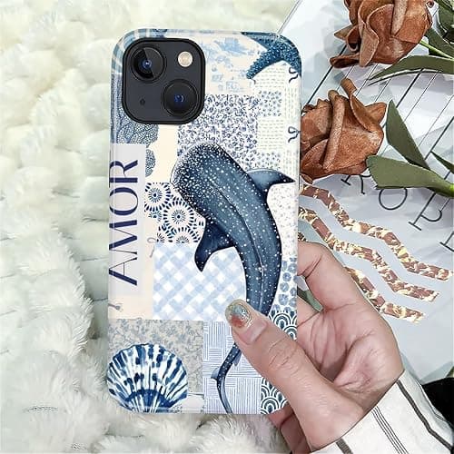 Compatible with iPhone 14 Phone 13 Case - Dual-Layer Protection, Hard Shell with Silicone Interior,Slim Scratch Resistant Shockproof for Woman Men - Whale Starfish Collage thumbnail 7