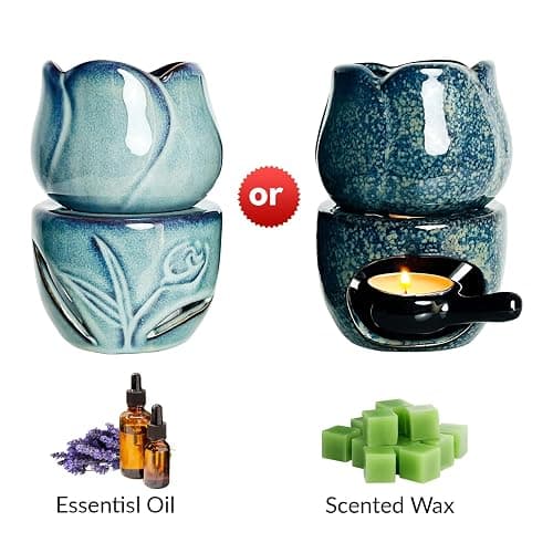 2 Pack Fragrance Essential Oil Burner Tealight,Tea Light Candle Wax Warmer,Tealight Fragrance Oil Warmer (2 Pack, Ice Cracked Glaz Lotus Shape) thumbnail 6