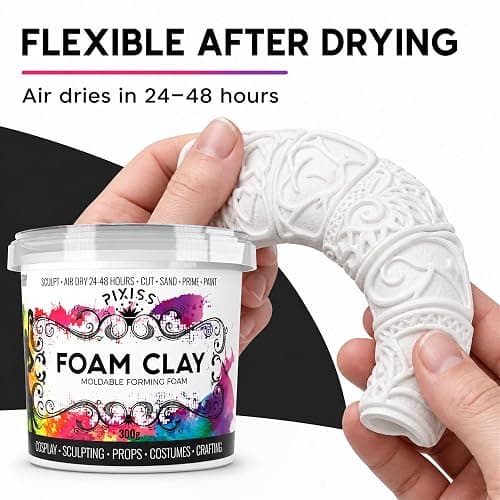 Moldable Cosplay Foam Clay (White) by Pixiss (300 Gram) Cosplay Foam Clay - High Density and Perfect for Intricate Designs | Air Dry | Great for Cutting with Knife or Rotary Tool, Sanding or Shaping thumbnail 4