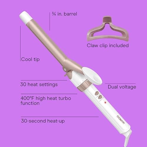 Conair Double Ceramic ¾-Inch Curling Iron with Claw Clip, Creates Tight Curls, Hair Curler for Use on Short, Medium, and Long Hair, White thumbnail 2