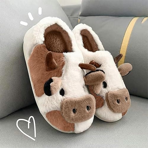 Solutra Cow Slippers for Women, Fluffy Slippers Women Cute Slippers, Winter Funny Animal Slippers for Women Men thumbnail 4