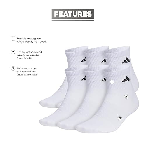 adidas Men's Superlite Quarter Socks 6-pack, Durable, Lightweight, Athletic Breathable With Compression Arch Support thumbnail 4