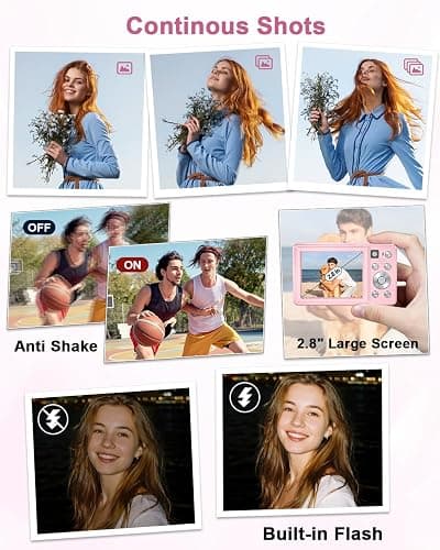 Digital Camera, 4K 64MP Cameras for Photography, Small Compact Point and Shoot Digital Camera with Auto Focus, Dual Camera, Flash, 16X Zoom, 32GB Card, Vlogging Camera for Teens,Boys, Girls thumbnail 9