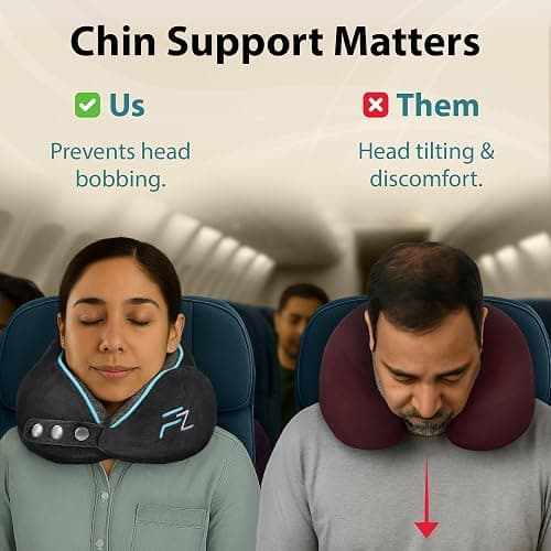 FLOWZOOM Comfy Memory Foam Travel Pillow for Airplane & Car – Adjustable Travel Neck Pillow with 360° Support, Soft, Washable Plush Cover and Compact Mesh Bag - Black thumbnail 4