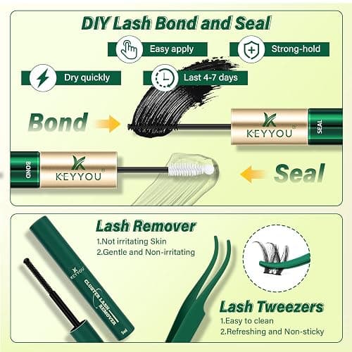 KEYYOU Flora Lash Clusters Kit Flaunt D Curl Natural Lashes 132pcs Lash Extension Kit 8-18mix Lash Clusters Fluffy Lashes with Ultra-Thin Soft Band with Remover Waterproof Bond and Seal(F01 Kit) thumbnail 4