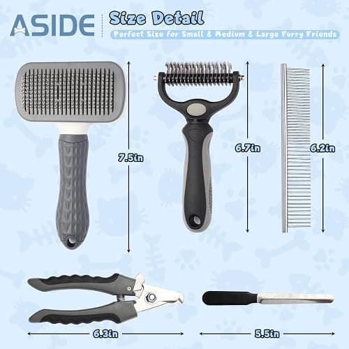 Dog Brush for Shedding,5 Pack Dog Grooming Kit,Dematting Comb,Dog Nail Clippers,Shedding Large Dog Brushes,Cat Brushes for Long Haired Cats,Cat comb,Dog Nail Trimmer thumbnail 7
