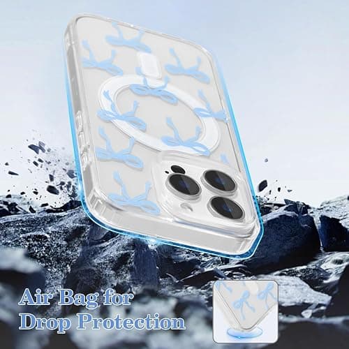 UEEBAI Magnetic for iPhone 16 Pro Max Case, Bow Case Compatible with MagSafe, Wireless Slim Clear Ribbon Aesthetic Phone Cover Anti-Yellowing Shockproof Protective Cover for Women Girl - Baby Blue thumbnail 5