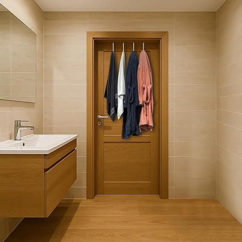 Mars-Rock Single Over Door Steel Hooks 4 Pack Fit 1-3/8" Door 5.5" White | Plastic Coated Rubber Feel Towel Rack Robe Coat Shoe Wreath Hanger No Damage No Scratch for Bathroom Heavy Duty Thin Top thumbnail 2